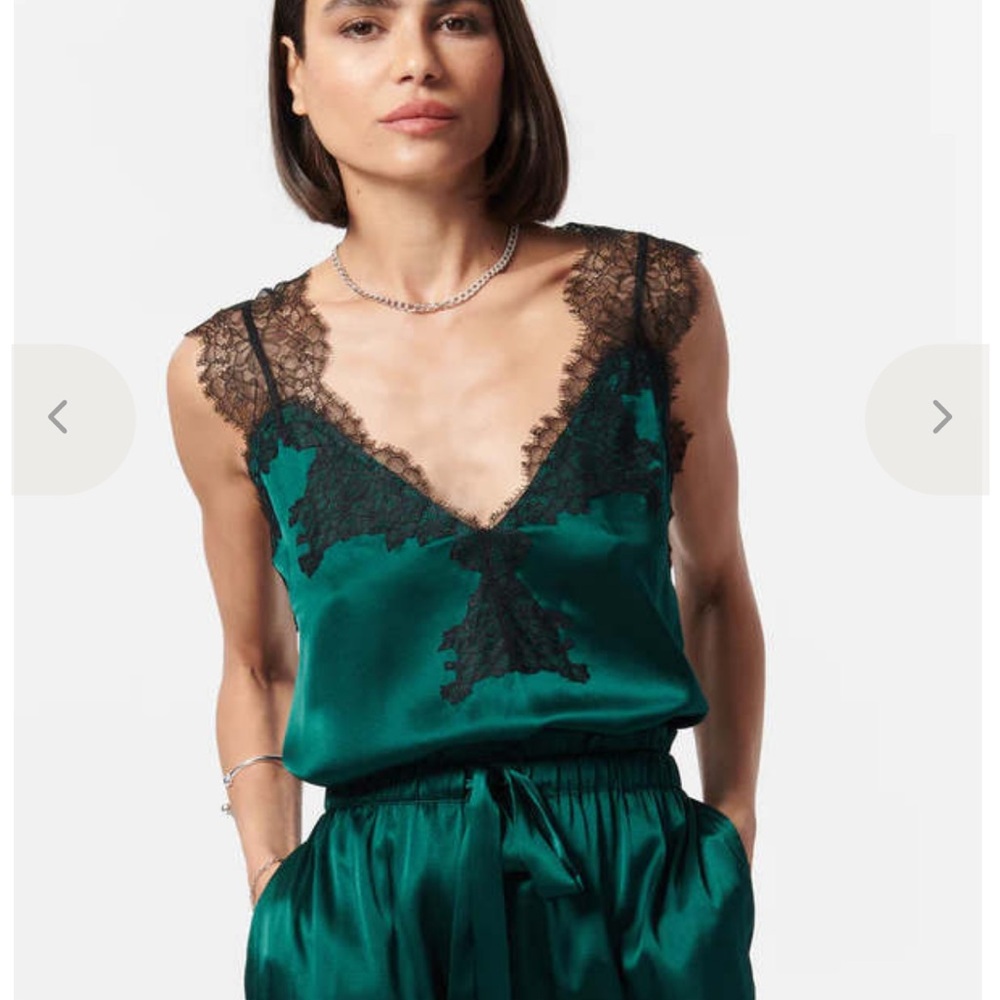 Silk Lace Trim Cami Top in Emerald Green